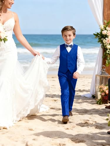 Image of Boys Formal Suit Vest and Pants Set 6 Pieces Suits for Boy Wedding Ring Bearer Outfit for Kids Tuxedo