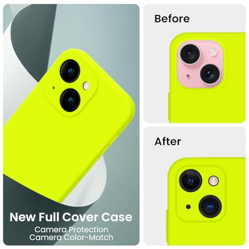 Image of FireNova Designed for iPhone 15 Case, Silicone Upgraded [Camera Protection] Phone Case, Soft Anti-Scratch Microfiber Lining Inside, 6.1 inch, Fluorescent Green