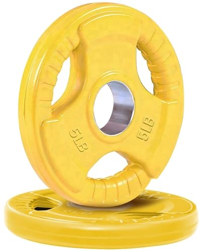 French Fitness Colored Rubber Grip Olympic Plate Set 100 lbs, Commercial Rated, Slotted Grip Handles, Rubber Coated, for Strength Training, Weight Lifting, Durable & Easy Loading