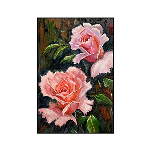 Art mural fleurs roses tableau vertical pour salon moderne et chic
