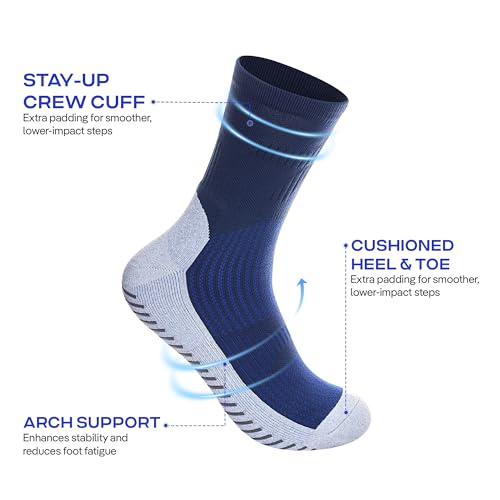 Image of CoolMate Mens Grip Socks, Non-Slip Mens Crew Socks for Hospital Elderly | Grip pads keep their hold wash after wash. Soft cotton-poly blend for pilates, yoga, barre, or post-surgery recovery at home.