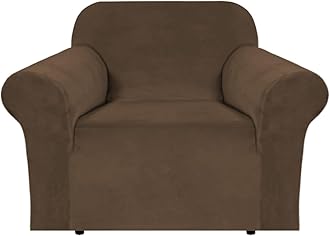 H.VERSAILTEX Stretch Velvet Armchair Cover Couch Covers 1 Cushion Chair Slipcover for Living Room Furniture Cover Crafted from Thick Comfy Rich Velour (Chair 31"-49", Bronze Brown)