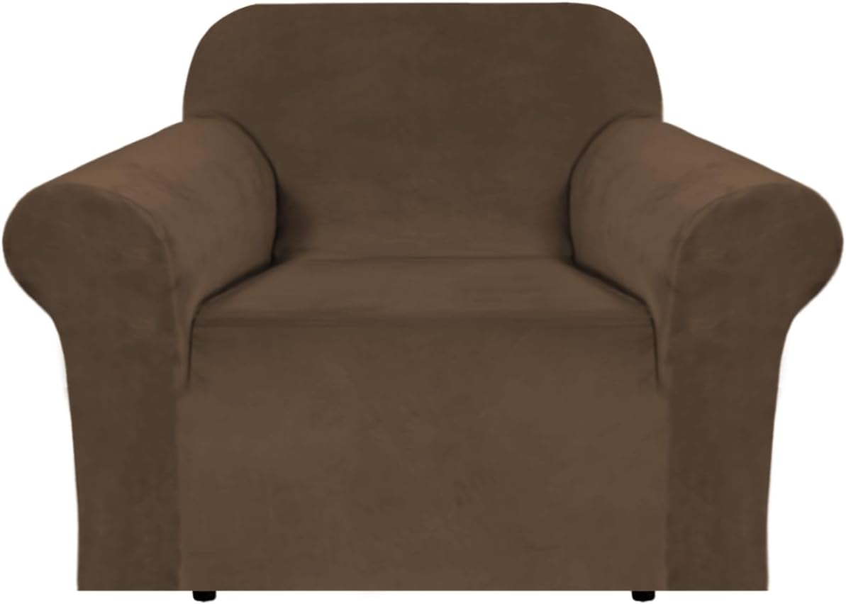 H.VERSAILTEX Stretch Velvet Armchair Cover Couch Covers 1 Cushion Chair Slipcover for Living Room Furniture Cover Crafted from Thick Comfy Rich Velour (Chair 31"-49", Bronze Brown)