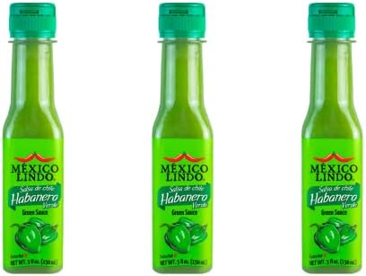 Mexico Lindo Green Habanero Hot Sauce | Real Green Habanero Chili Pepper | 75,900 Scoville Level | Enjoy with Mexican Food, Seafood & Pasta | 5 Fl Oz Bottle (Pack of 3)