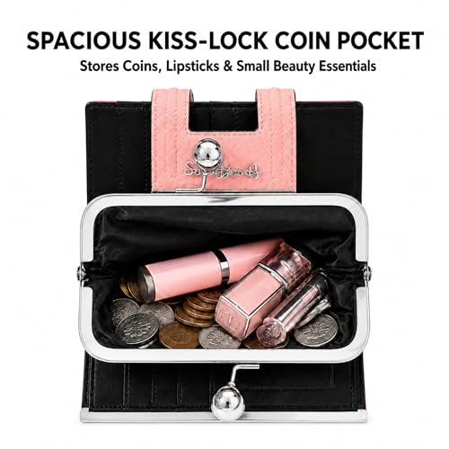 Image of Floral Wallet for Women, Vintage Kiss-Lock Clutch Purse