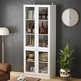 Hitow 78.7" Tall Curio Cabinet Acrylic Storage Cabinet with 5-Tier Shelf, Large Display Bookshelf Bookcase with 4 Acrylic Glass Doors, Liquor Cabinet for Home Office Kitchen Garage, White 31.5" W