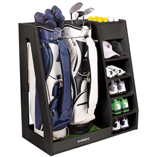 WINGYZ Golf Bag Storage for 2 Bags Premium Birch Plywood Organizer