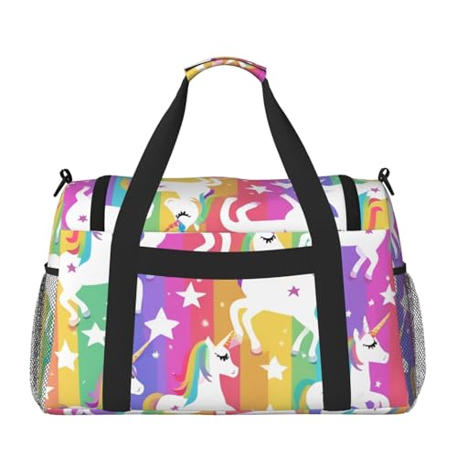 Unicorns On Stripes Print Foldable Carry On Tote Large Capacity Hand Carry Bag for Airplane Weekend Getaways2