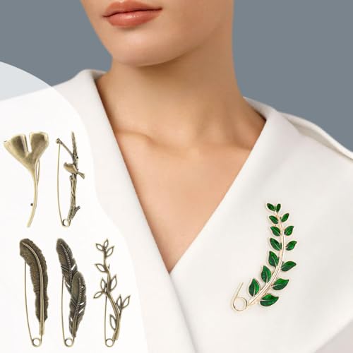 Image of 6 Pcs Large Safety Pins, Unique Styling Design Vintage Chic Brooch Pins Decorative Safety Pin-s for Clothing Giant Retro Sweater Lapel Pins Vintage Brooch Pin-s for Women(Color:Bronze)
