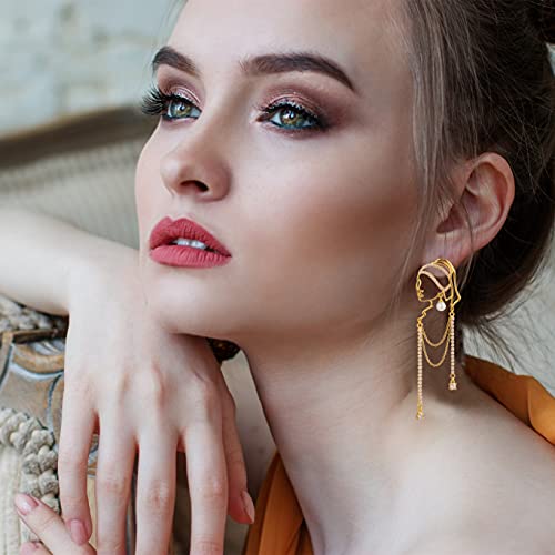 Unique Abstract Face Art Earrings Dangle Statement Long Earrings For Women Girl Rhinestone Tassel Handwork Earrings Jewelry Fashion Chandelier Earrings (Gold) #TOP1