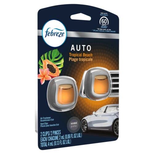 Image of Febreze Car Vent Clip Air Freshener, Odor Eliminator for Up to 30 Days Freshness, 2 Clips (Tropical Beach)