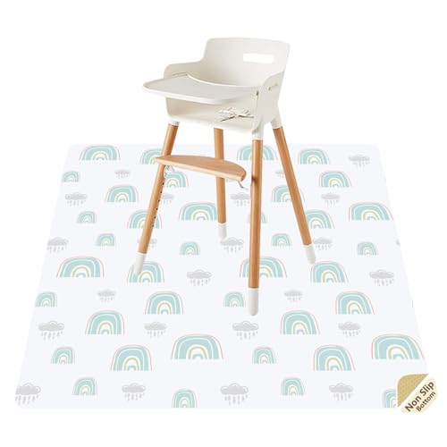 Image of Splat Mat for Under High Chair/Arts/Crafts by CLCROBD, 51" Baby Anti-Slip Food Splash and Spill Mat for Eating Mess, Waterproof Floor Protector and Table Cloth (Rainbow Dreams)