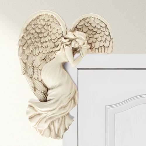 Marco Paul Sleeping Angel Corner Door Frame Statue Resin Angel Ornament Stone Effect Female Figurine Angel Wings Left Angle Door Sculpture Wall Art for Garden, Weddings, Home Decor