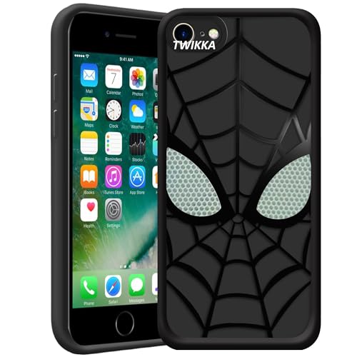 Image of Stylish Spider Back Case Cover Compatible for iPhone 7 /8 /SE 2020 /2022 | Spidey Face Mask Case | Soft Silicone | Camera & Full Body Protection | Shock Proof | (Black)