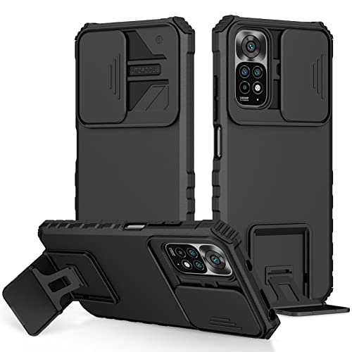 Image of ShieldTech Back Cover Case for Redmi Note 11 4G | Sliding Camera Shield | Stereoscopic Stand | Shockproof 360 Protection | PC + TPU Hybrid Mobile Phone Case for Redmi Note 11 4G | Black