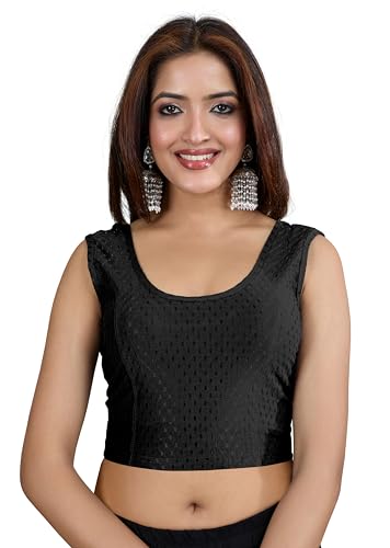 Image of TRENDMALLS Women's Dobby Pure Cotton Elastin Stretchable Readymade Round Neck Sleeveless Blouse Choli Stylish Saree Blouse Ready to Wear