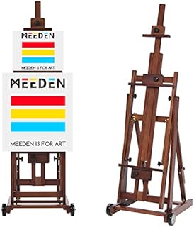 MEEDEN Studio H-Frame Easel -Adjustable Beech Wood Studio Art Easel, Painting Floor Easel Stand, Movable and Tilting Flat Available, Holds Canvas Art up to 77" ,Walnut