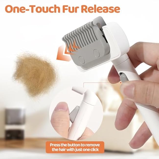 Furgo Cat Brush for Long Haired Cats, Pet Grooming Brush for Matted Fur & Loose Hair, One-Click Hair Removal, Skin-Friendly, Deshedding & Dematting Comb for Cats & Small Dogs-gifJYA3r