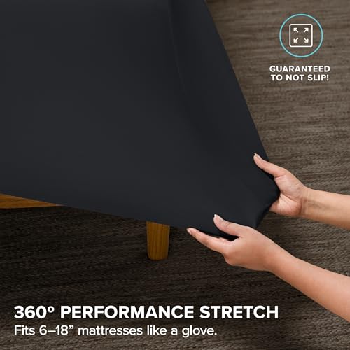 Image of Bare Home Cooling Performance Jersey Knit Stretch Sheet Set, Moisture-Wicking & Breathable, 4-Way Stretch Bed Sheets, Envelope Pillowcases (Full, Black)