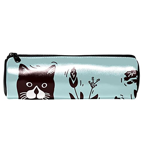 EZIOLY Trousse en cuir avec lithographie de chat avec fond bleu - Trousse à crayons, porte-monnaie, trousse de maquillage, trousse pour étudiant, papeterie, école, bureau, rangement