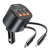 Bluetooth FM Transmitter,100W Hands-Free Phone Car Charger w/2 Retractable Charging Cables and 3 USB Port, 5 in 1 Bluetooth Radio Receiver Music Player Suitable for Phone,USB Flash Drive,MP3