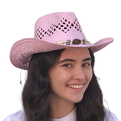 Image of SILVERFEVER Straw Cowboy Hat Cowgirl Hats Men Women Sun Hat Sombreros Vagueros Classic Western Accents Sombreros