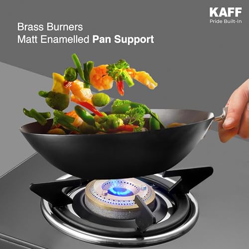 Image of KAFF CTC 69 4B Gas Stove /Cooktop 4 Burners with Manual Ignition 69 CM, High Efficiency Brass Burners, Black Tempered Glass, Enamelled Pan Support (Black)