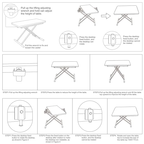 Multifunctional Folding Table, Lift Top Coffee Table Convertible to Dining Table, Height Adjustable Wooden Dinner Table with Metal Legs, Modern for Small Spaces Dining/Living Room/Kitchen