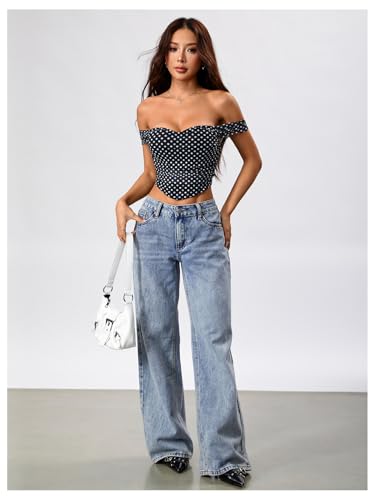 Image of Floerns Women's Off Shoulder Short Sleeve Asymmetrical Hem Ruched Corset Crop Top