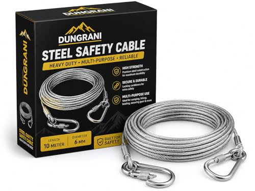 Image of DUNGRANI ENTERPRISE Heavy Duty Clothes Drying Rope 10 Meter with Hooks | Strong Steel Clothesline for Balcony, Bathroom, Travel & Camping | Rust-Resistant Durable Cloth Line for Indoor & Outdoor Use