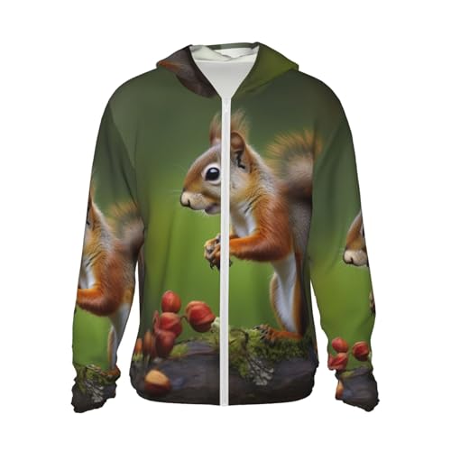 UPF 50+ squirrel Sun Protection Hoodie Rash Guard Shirt Long Sleeve Sun Shirt Lightweight Jacket