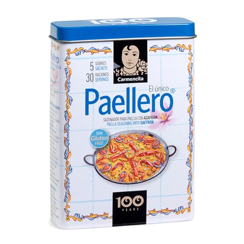 Carmencita Paellero Sazonador con Azafrán, Sin Gluten, Lata con 5 sobres 4g ud, 180 Raciones - 120g