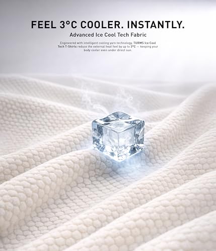 Image of TURMS Men's Ice Cool Tech Round Neck T-Shirt, Odor Control, Stretchable & Breathable, Cotton Rich Fabric, Half Sleeve