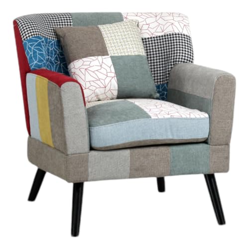 Totò Piccinni Poltrona KETTY in Tessuto Patchwork poltroncina imbottita con braccioli e piedi in legno (Patchwork Party, Poltrona)