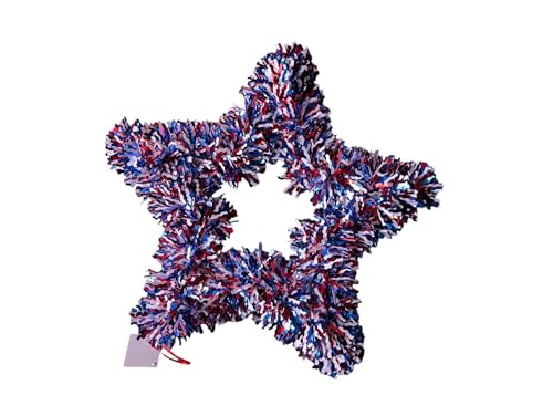 4th of July Independance Day Tinsel Wreath - Shiny Red White and Blue Tinsel for Door 18 Inch Diameter