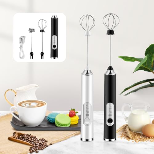 DECORNIJIA Batidor Eléctrico de Mano para Café y Huevos, Espumador Portátil de Acero Inoxidable 3 Velocidades, Carga USB Rápida, Silencioso y Compacto para Uso en Casa y Viaje Reutilizable
