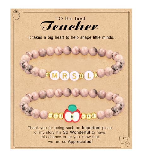 Teacher Appreciation Gifts for Women,Teacher Must Haves Initial Bracelet Mrs Miss End of Year Teacher Gifts Thank You for Helping Me Grow Music Math Science Teachers Bracelets Retirement 2 Set Jewelry
