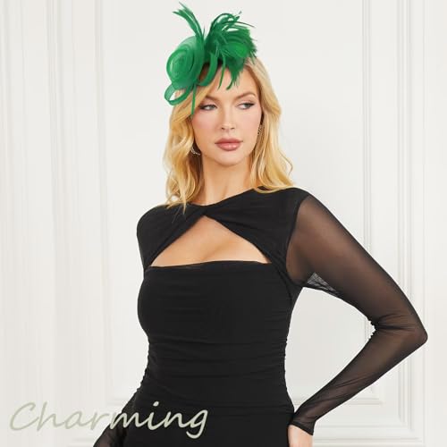Image of DRESHOW Fascinators Hats for Women Tea Party Fascinator Hats Vintage 50s Headwear Cocktail Wedding Church Derby Hat