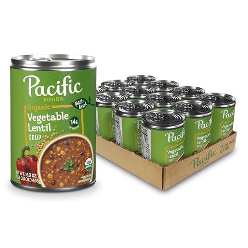 Image of Pacific Foods Organic Vegetable Lentil Soup, Plant Based, 16.3 oz Can (Case of 12)