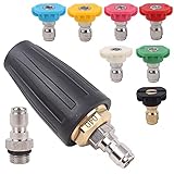 4000PSI Pressure Washer Turbo Nozzle Tool 1/4'' Quick 360°Rotating Spray Turbo Nozzle Kit Multiple Degrees Connect with 7 Spray Nozzle Tips Kit Multiple Degrees (0/15/25/40/65 Degrees,Soap,Rinse)