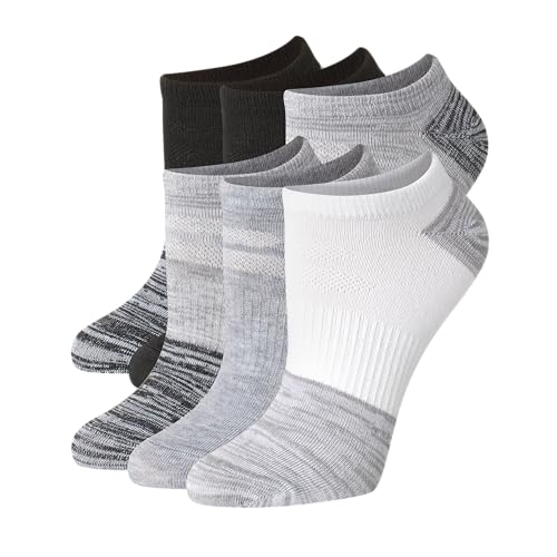 Hanes Performance No Show, Lightweight X-Temp Cooling Socks for Women, 6-Pack, Grey, 5-9