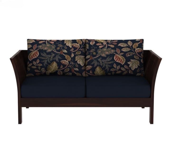 Image of Solid Sheesham Wood Two Seater Sofa Set with Cushion | Wooden 2 Seater Sofa for Home Bedroom Living Room Hall and Office (Walnut Finish)