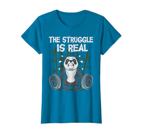 The Struggle is Real - Weightlifting Panda Bear Fitness Gym T-Shirt, Women, Sapphire Blue, Small