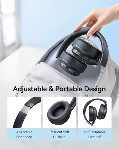 Image of Baseus Bass BH1 Lite Bluetooth Headphones Over Ear, SuperBass, 80H Playtime,AI ENC Clear Calls, Comfortable Fit, Smart App Control, Bluetooth 6.0, Foldable Lightwight Headset for Travel -Cosmic Black