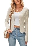 YOESEE Women's Open Front Cardigan Sweater Hollow Out Button Down Casual Knit Sweater Coat Apricot