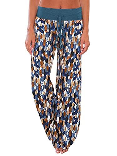 Image of iChunhua Women's Comfy Stretch Floral Print Drawstring Palazzo Wide Leg Lounge Pant