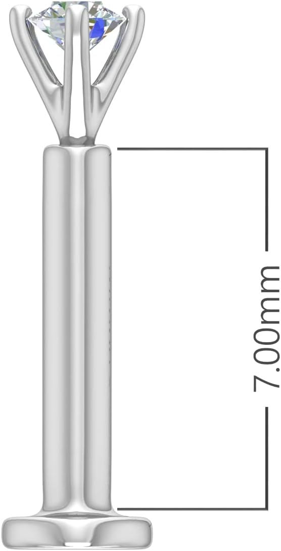 FINEROCK 0.03 Carat 4-Prong Solitaire Diamond Nose Pin Screwback Nose Stud in 14k White Gold - Certified