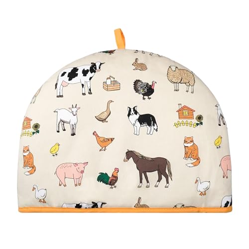 SiXsigma Sports Tea Cosy For Insulated Teapot Warmer (35x27x3cm) - Quick Dry Cotton Small Medium Large Teapot Funny and Trendy Design - Ideal For Women (Farm Animals)