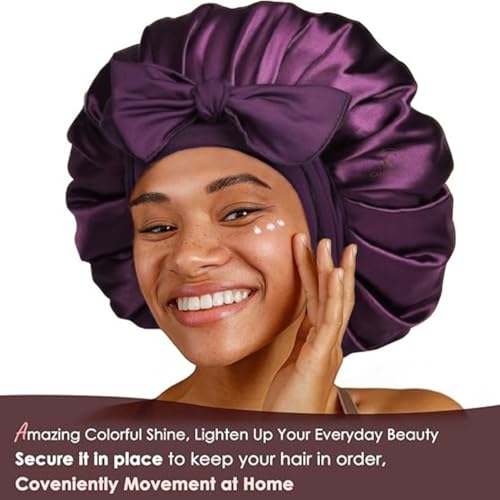 Image of Silk Bonnet for Hair with 3 Scrunchies, Adjustable Hair Cap for Sleeping, Bonnet for Curly Hair with Wide Elastic Tie Band