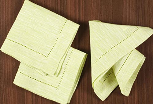Linen Cocktain Napkins With Hemstitched 10X10 Inch Lime Green, Wedding Napkins, Cocktails Napkins, Fabric Napkins, Cotton Napkins Mitered Corners,100% Pure Linen Napkin Set Of 12 #TOP1